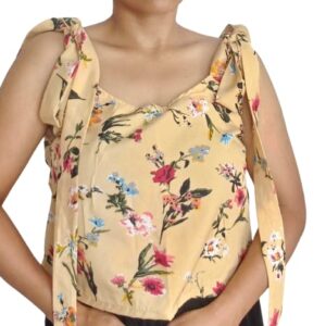 Brown Floral Tie up Top for Women