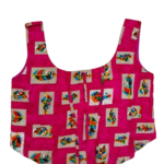 Women's pink printed top with a vibrant floral design, short sleeves, and a relaxed fit.