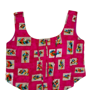 Women's pink printed top with a vibrant floral design, short sleeves, and a relaxed fit.