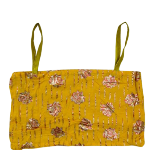 Women's bright yellow floral top with a vibrant pattern, sleeveless, and a relaxed fit.