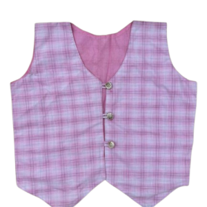 Pink check vest coat top for women with a tailored fit, featuring a classic checkered pattern and a stylish, versatile design.